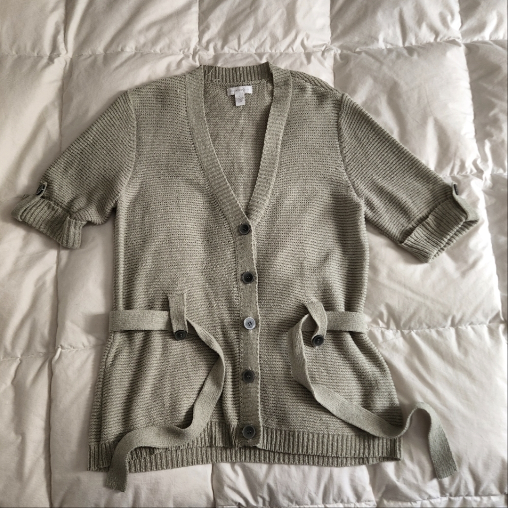 Charter Club ladies sage short-sleeve belted cardigan